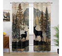 Mistela Deer Kitchen Curtains for Windows - Rustic Deer Forest Woodland Animal Blackout Eyelet Curtain 54 Drop, Short Curtains for Bedroom, W46 X D54, 2 Panels Drapes Home Decor