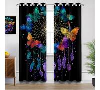 Mistela Dream Catcher Butterfly Kitchen Curtains for Windows - Boho Blackout Eyelet Curtain 54 Drop, Short Curtain for Bedroom, W46 X D54, 2 Panels Bohemian Patterned Curtains