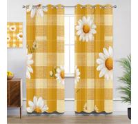 Mistela Floral Kitchen Curtains for Windows - Yellow Daisy Floral Blackout Eyelet Curtain 54 Drop, Short Curtain for Bedroom, W46 X D54, 2 Panels Gingham Patterned Curtains