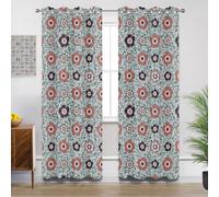 Mistela Flower Eyelet Curtains - Boho Floral Retro Eclectic Art Blackout Curtains for Living Room Bedroom, Thermal Insulated Soundproof Short Curtain, W66 X D54, 2 Panels Drapes Room Decorations