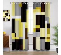 Mistela Geometric Eyelet Curtains - Black Yellow and Grey Abstract Blackout Curtains for Living Room Bedroom, Thermal Insulated Soundproof Short Curtain, W66 X D54, 2 Panels Drapes Room Decorations