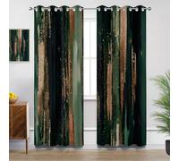 Mistela Green Curtains for Living Room, Dark Green and Brown Modern Abstract Luxury Blackout Curtains 90x90, Thermal Insulated Extra Wide Bedroom Curtain Eyelet, 2 Panels Drapes Home Decor