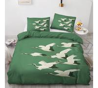Mistela Japanese Crane Duvet Cover Emperor Size, Green Oriental Asian Chinese Bedding, Reversible Quilt Cover and 2 Pillowcases, Soft Brushed Microfiber & Easy Care Bed Set with Zipper Closure
