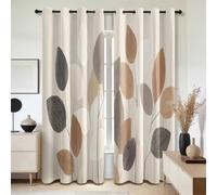 Mistela Leaf Curtains for Living Room, Black Brown Beige Boho Blackout Curtains Thermal Insulated Bedroom Curtain Eyelet, W54 X D90, 2 Panels Drapes House Decorations