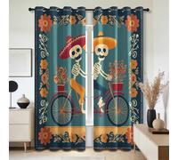 Mistela Mexican Curtains for Living Room, Sugar Skull Day of the Dead Blackout Curtains 90x90, Thermal Insulated Extra Wide Bedroom Curtain Eyelet, 2 Panels Drapes Skeleton Window Treatment