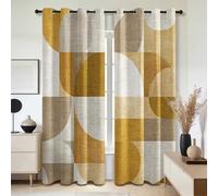 Mistela Modern Blackout Curtains for Bedroom, Abstract Geometric Mid Century Thermal Insulated Eyelet Long Curtain for Living Room, W46 X D90, 2 Panels Mustard Ring Top Curtains