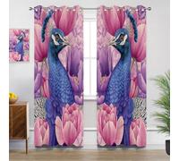 Mistela Peacock Curtains for Living Room, Peacock Floral Beautiful Bird Pink Flower Blackout Curtains 90x90, Thermal Insulated Extra Wide Bedroom Curtain Eyelet, 2 Panels Drapes Home Decor