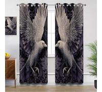 Mistela Raven Kitchen Curtains for Windows - Crow Gothic Mystical Blackout Eyelet Curtain 54 Drop, Short Curtain for Bedroom, W46 X D54, 2 Panels Goth Patterned Curtains