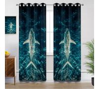 Mistela Shark Kitchen Curtains for Windows - Ocean White Shark Blackout Eyelet Curtain 54 Drop, Short Curtain for Bedroom, W46 X D54, 2 Panels Sea Animal Patterned Curtains