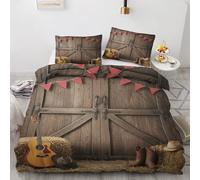 Mistela Single Duvet Cover Set, Barn Door Bedding, Rustic Farmhouse Country Reversible Quilt Cover and Pillowcase, Soft Brushed Microfiber & Easy Care Bed Set with Zipper Closure