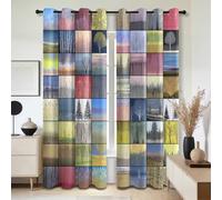 Mistela Tree Kitchen Curtains for Windows - Patchwork Scenery Blackout Eyelet Curtain 54 Drop, Short Curtains for Bedroom, W46 X D54, 2 Panels Drapes Home Decor