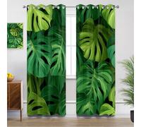 Mistela Tropical Leaves Curtain for Bedroom, Green Monstera Leaf Blackout Thermal Insulated Eyelet Curtains for Living Room, W66 X D72, 2 Panels Drapes Botanical Patterned Curtains