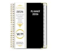 Mistep 2026 English Notebook A5 With Line Pages, Metal Coil Calendar, Weekly Plan, Work Record Schedule, 100G Writing Paper (Black notebook)