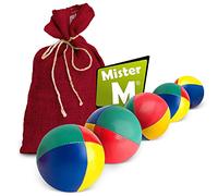 Mister M | 5 juggling balls in red jute bag | Easy to catch | Waterproof covering and eco-friendly padding | Suitable for beginners and experts | With app and online video tutorial