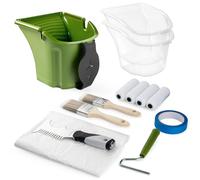 Mister Rui 13-Pieces Handheld Paint Bucket Roller Kit, Complete Small Project Set with 4-Inch Short Pole, Sponge Sleeve, Drop Cloth, Tape and Paint Brush Comb for Walls, Ceilings and DIY