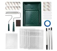 Mister Rui-18 Pcs Professional Painting Tools Kit: 9" & 4" Paint Rollers and Trays Set, Extension Pole, Dustsheet, Sanding Block, Tray Liner & Tape - Complete Paint Roller Set for DIY Painting