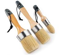 Mister Rui Chalk Paint Brushes, 3 Pack Wax Brush Set, Round Paint Brush Use with All Paints, Natural Bristle Brush for Painting, Stencils, Waxing, Home Decor, DIY Art Crafts