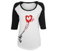 Mister Tee Damen Ladies Pistole Heart Raglan Tee T-Shirt, wht/Blk, XS