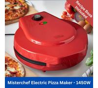 Misterchef 30cm 12" Electric Non Stick Pizza Maker With Recipe Book. RED - 1450W