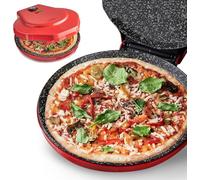 MisterChef® Ceramic Pizza Maker 1450W - Authentic 12" / 30cm Pizza Oven | Dual Ceramic Non-Stick Plates for Even Cooking | Ready in Minutes | Free 100-Recipe Book | Energy Efficient | Black Red