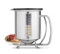 Stainless Steel Pancake Batter Dispenser with Measuring Label: Ideal for Waffles, Crepes, Cake or Any Battery Mix + Free Plastic Cover - Aluminium - Capacity of 1.2L - 2 Year Warranty