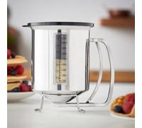 Stainless Steel Pancake Batter Dispenser with Measuring Label: Ideal for Waffles, Crepes, Cake or Any Battery Mix + Free Plastic Cover - Aluminium - Capacity of 1.2L - 2 Year Warranty
