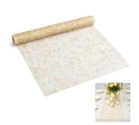 Mistillion 10ft Gold Glitter Table Runner, Sheer Tulle Chiffon Table Runner with Metallic Foil, Table Decorations for Wedding, Birthday, Christmas, Bridal & Baby Shower Parties
