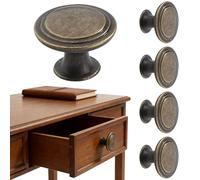Mistillion 5 Piece Vintage Kitchen Cupboard Handles Set Modern Minimalist Antique Brass Drawer Pulls with Screws | 30mm/1.1Inch Diameter Cabinet Door Knobs for Cupboards & Drawers
