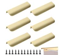 Mistillion 6 PCS Gold Kitchen Cupboard Handles,Finger Edge Pulls for Cabinets and Drawers, 80mm Gold Wardrobe Door Handles Modern Aluminum Bathroom Cabinet Handles, Brushed Brass