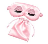 Mistillion Pink Silk Sleep Eye Mask, Soft Satin Polyester Blindfold with False Eyelashes Novelty Design, Light Blocking Eye Cover for Adult Travel Sleep & Relaxation