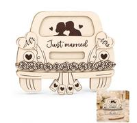 Mistillion Wooden Wedding Money Gift Wallet, Car Pattern Just Married Cash Envelope, Creative Wooden Money Holder for Bride and Groom Wedding Gifts