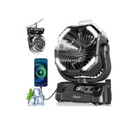 Misting Camping Fan 20000mAh - 120H Runtime Rechargeable Battery Powered Fan with LED Light | 270° Pivot, Hook, Remote & Timer | Portable Tent Fan for Camping, RV, Hurricane Prep, BBQ - Black
