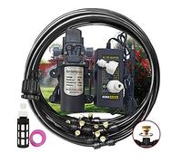 Misting Cooling System Mister Kit with 12V Pump, DIY Outdoor Mist Irrigation Cooling System with 3/4”Adapter and Brass Mist Nozzle, Water Mister for Outdoor Patio Garden Umbrellas Greenhouse