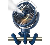 Misting Stroller Fan, 6000mAh Battery Operated Portable Fan with Light & 360° Pivoting, Personal Cooling Fans with Flexible Tripod for Baby, Office, Travel,Treadmill,Outdoors (Dark Blue)