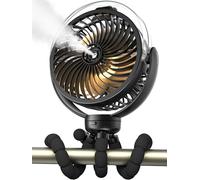 Misting Stroller Fan, 6000mAh Battery Operated Portable Fan with Light & 360° Pivoting, Personal Fans with Flexible Tripod for Baby, Office, Travel,Treadmill,Outdoors