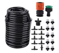 Misting System Cooling Kit for Garden, 32.8ft Hose | Drip irrigation waters roots directly, saves up to 70% water vs sprinklers. Flexible rubber tube lays flat, bends around pots