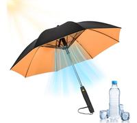 Misting Umbrella with Fan Water Bottle, Cooling Effect of 5-7°C, UPF 50+ Sun Protection Travel Umbrellas, USB Rechargeable Sunshade, 2 in 1 Portable Umbrellas for Beach (Orange, Rechargeable)