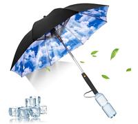 Misting Umbrella with Fan & Water Bottle, Portable Type-C/Battery Powered Sunshade, UV Protection Cooling Umbrella for Outdoor, Misting Fan for Summer Beach Camping