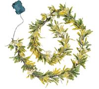Mistletoe Garland 71" Artificial Christmas Garland Mistletoe Vines with Lights Decorative Greenery with White Berries for Christmas Doors Mantel, No Battery.