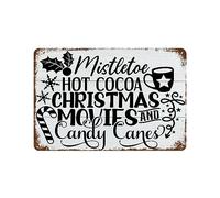 Mistletoe Hot Cocoa Christmas Movies Candy Canes Metal Vintage Tin Sign Farmhouse Fall Autumn Home Thanksgiving Old Fashion Aluminum 12"x16"
