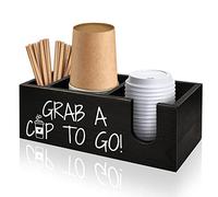 MISTOD Coffee Bar Organizer Countertop, Coffee Station Organizer for Cup and lid Storage Box, Farmhouse Wood Coffee Bar Accessories, Rustic Disposable Coffee Cup Holder for Counter Decor - Black