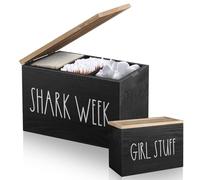 MISTOD Tampons Holder for Bathroom, Pad and Tampon Organizer with Tray Lid, Wooden Feminine Product Shark Week Tampon Storage Organizer, Bathroom Accessories Small Storage Box - Black