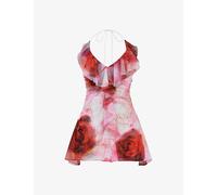 Mistress Rocks Womens Rose Abstract-pattern Halterneck Stretch-mesh Mini Dress L