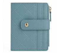 Misty Blue Quilted Diamond Stitched Compact Wallet - Secure Strap Closure With Gold Snap Button And Vertical Zipper Pocket For Cards Coins And Small Items, Ideal For Daily Office Travel And Casual
