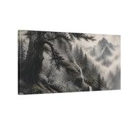 Misty Cedar Mountain Waterfall Canvas Print Wall Art - Living Room Decor, Above Console Table 30×15 inch (75×37 cm) - Horizontal / 1.25 inch (3 cm)