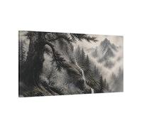 Misty Cedar Mountain Waterfall Canvas Print Wall Art - Living Room Decor, Above Console Table 40×20 inch (100×50 cm) - Horizontal / 1.25 inch (3 cm)