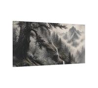 Misty Cedar Mountain Waterfall Canvas Print Wall Art - Living Room Decor, Above Console Table 48×24 inch (120×60 cm) - Horizontal / 1.25 inch (3 cm)