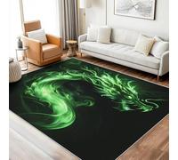 Misty Dragon Rugs Living Room, Extra Large Rug, Low Pile Rug Non Slip, Washable, Area Rugs for Living Room, Green Fire Magic Home Decor Floor Carpets, 240 x 340 cm