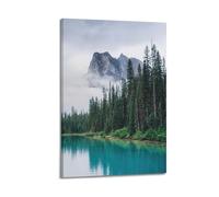 Misty Emerald Lake Mountain Cool Tone Virgin Forest Nature Landscape Decorative Painting Canvas Wall Posters And Modern Family Bedroom Decor 12x18inch(30x45cm)