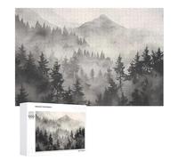 Misty Fog Pine Tree Forest Jigsaw Puzzle for Adults 1000 PCS Wooden Challenging Puzzles for Home Party Decor